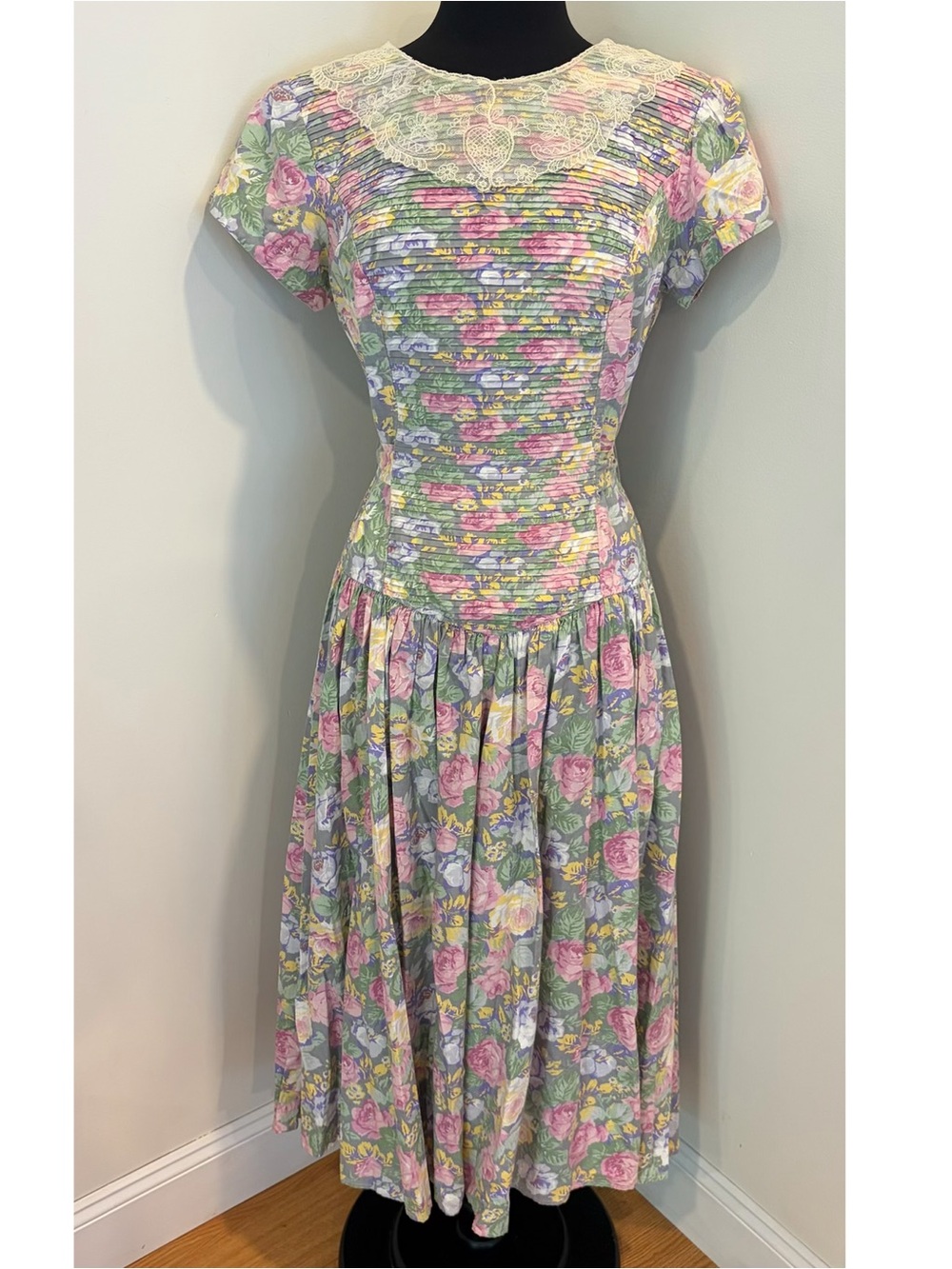 Vintage Donna Morgan Non Stop Floral Lace Collar Midi Dress Cottagecore